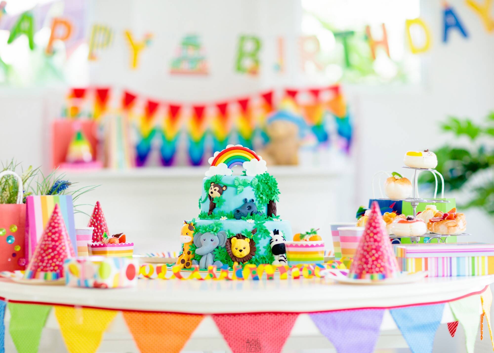 Party table set for a birthday at Little Bloom House
